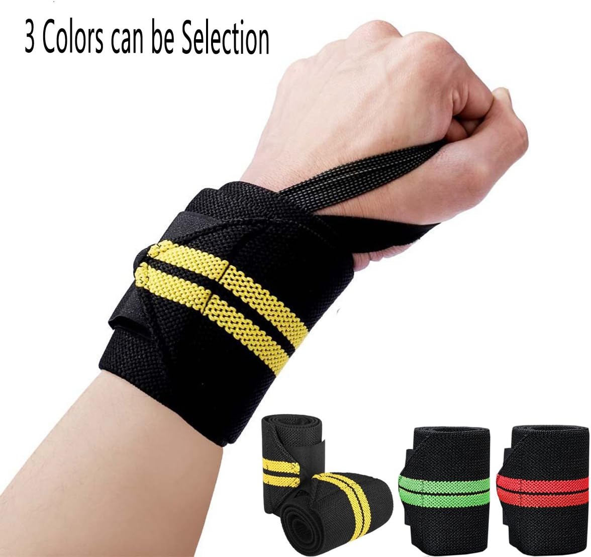 DAOUD 2pcs Wrist Wraps Hand Brace Crossfit Wrist Wraps Support Bands for Weightlifting Exercise Martial Arts Tennis Bike Motorcycle, Yellow Red Green 3 Colors selection