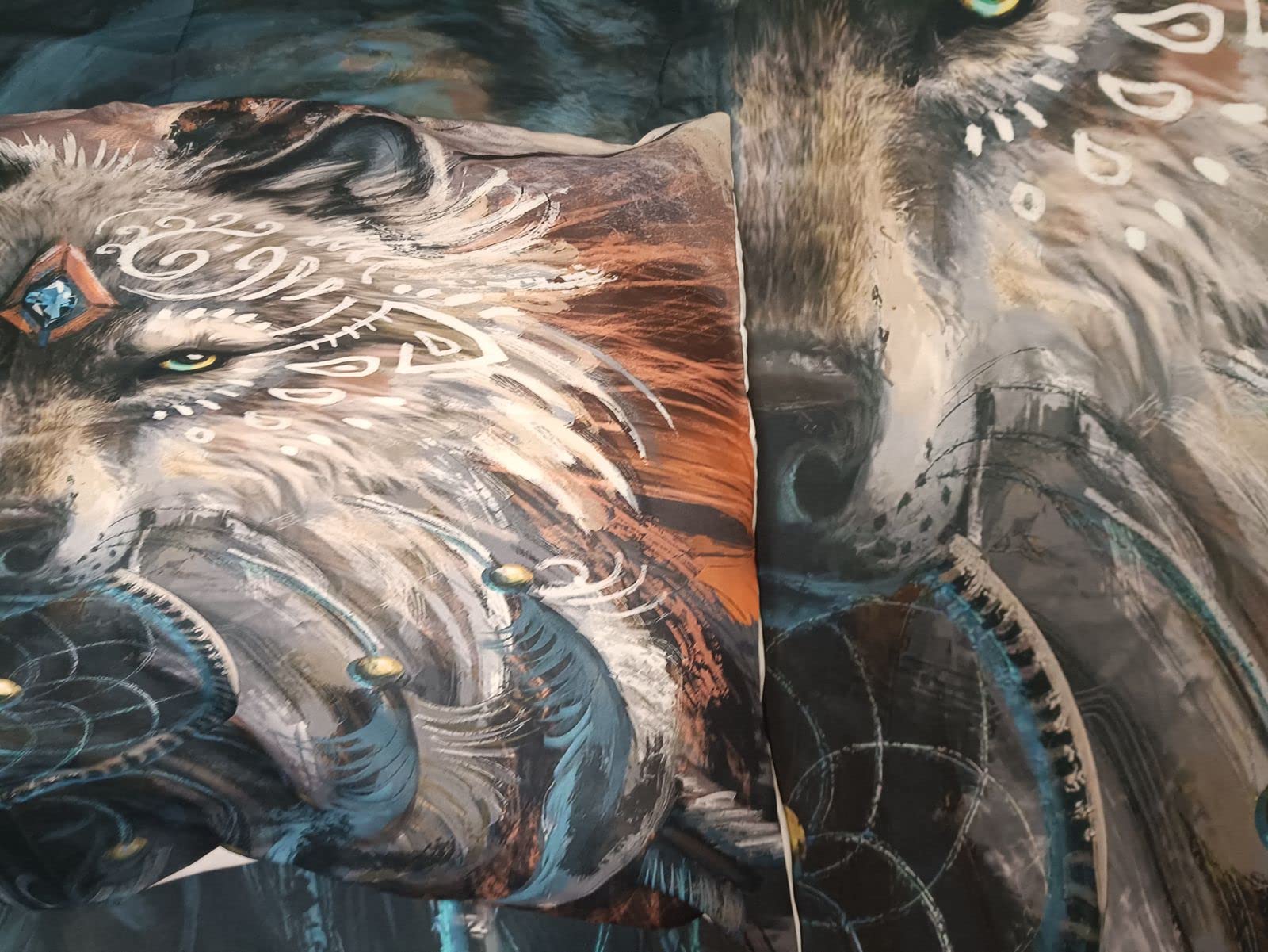 Juego de Ropa de Cama con diseño de Lobo en 3D, con Cremallera, Funda nórdica de Tres Piezas de Microfibra (C, 220x240cm)
