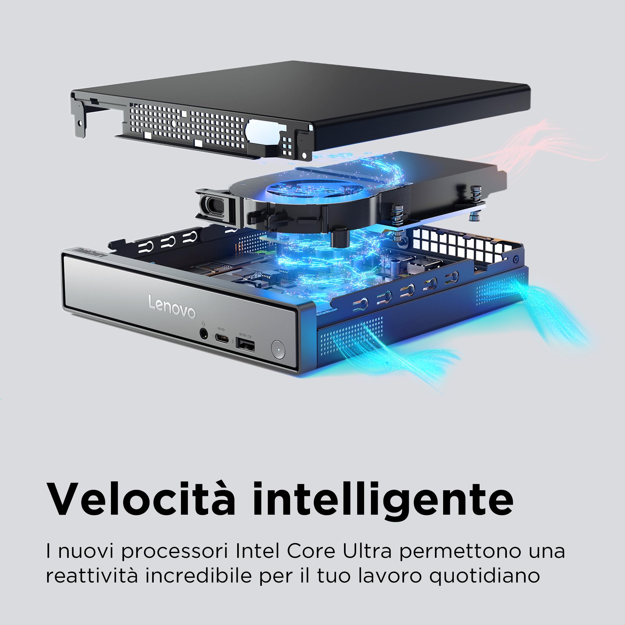 ThinkCentre neo 50q Gen 6, Desktop professionale con processori Intel Core Ultra 5, 16GB di RAM ad altissima velocità e SSD da 512GB, Windows 11 Pro – Nero