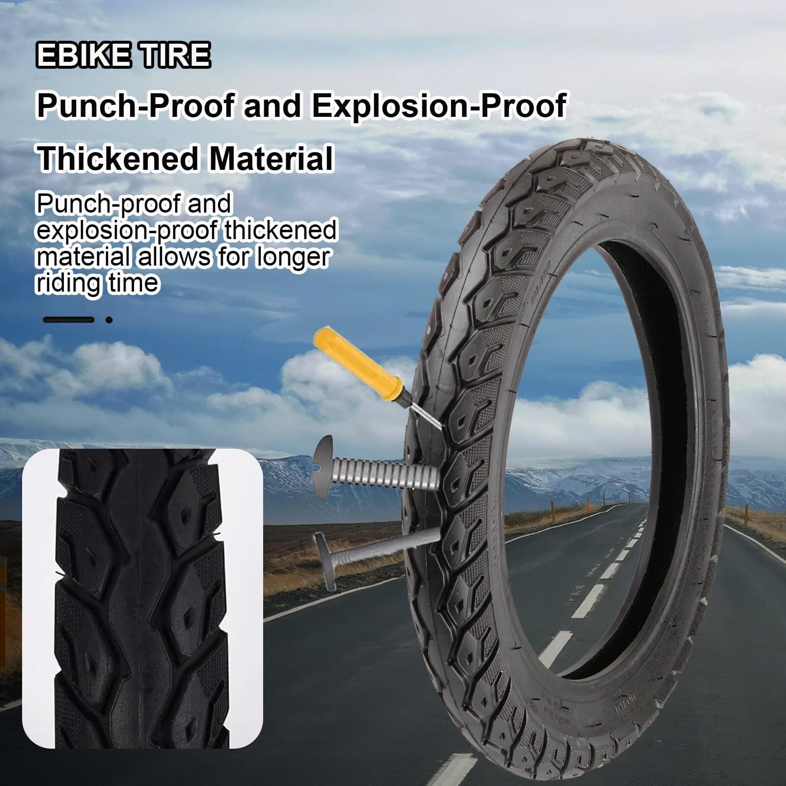 14x2.125/57-254 Opona Tubeless do E-Rowerów, Odporna na Przebicia i Pochyloną Zaworą, Wzmacniona Gumy dla E-Rowerów Składanych i E-Scooterów, Nie dla Zwykłych Rowerów