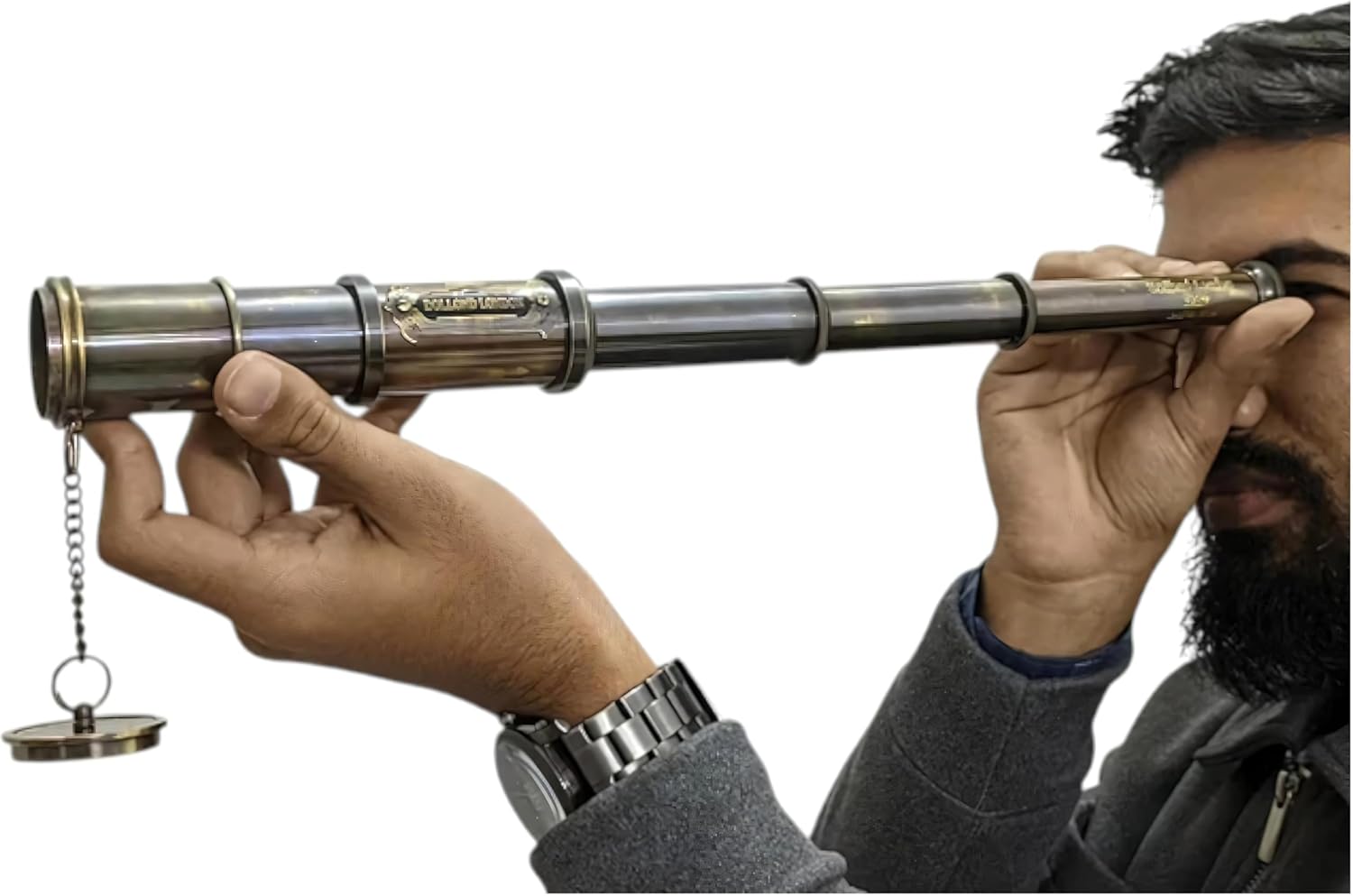 Vintage Brass Spyglass Telescope with Compass – Extendable Nautical Pirate Telescope, Antique Finish Maritime Decor & Gift for Collectors