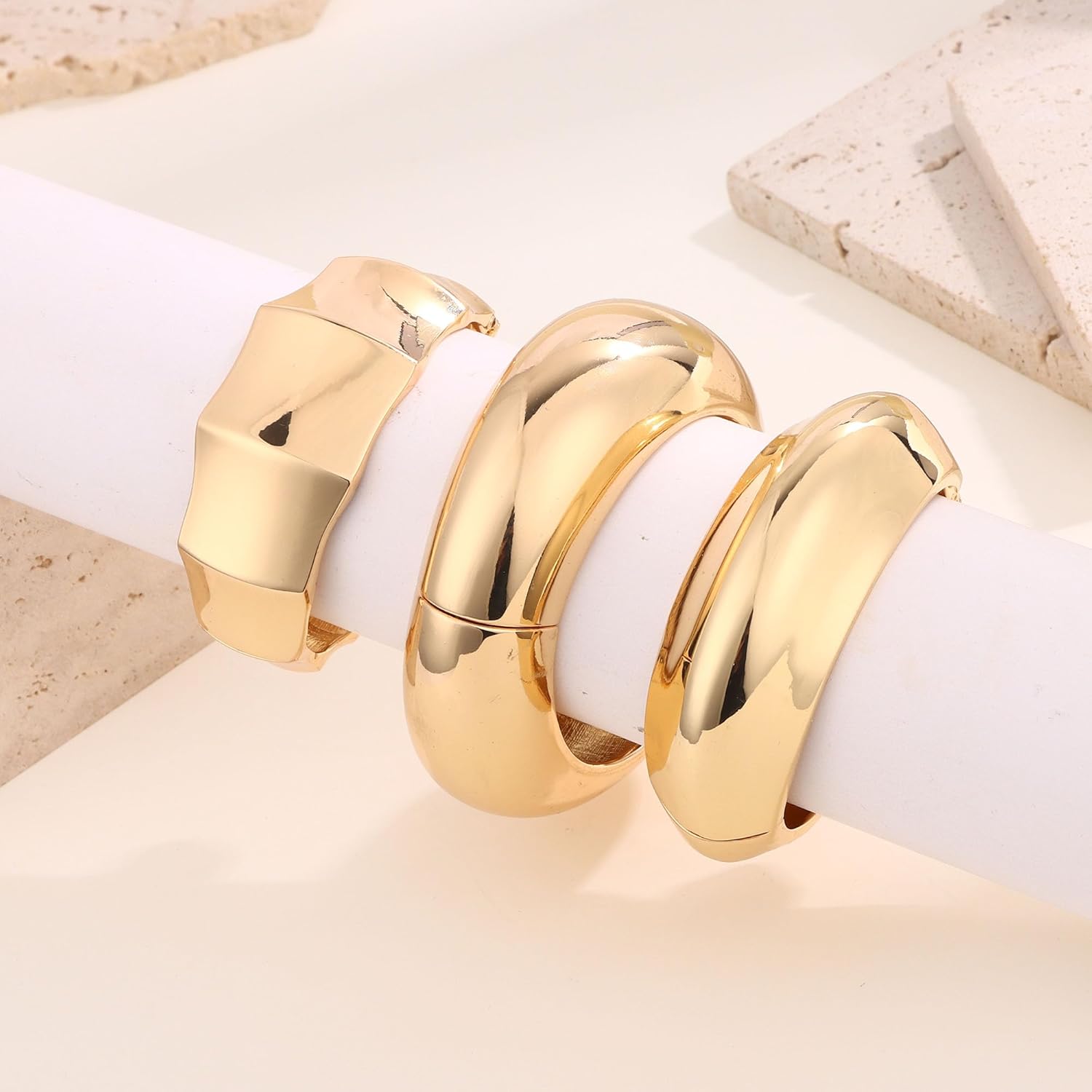 SONNYX 1-3 PCS Chunky Gold Bangle Bracelets for Women Trendy Open Wide Cuff Bracelet Irregular Wrist Cuff Wrap Bracelet Bangle Jewelry - Image 7