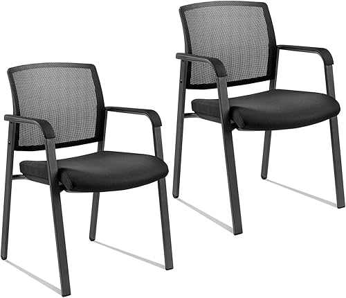 CLATINA Sillas de oficina apilables para recepción de invitados con brazo, silla de sala de espera con respaldo de malla con asiento de tela
