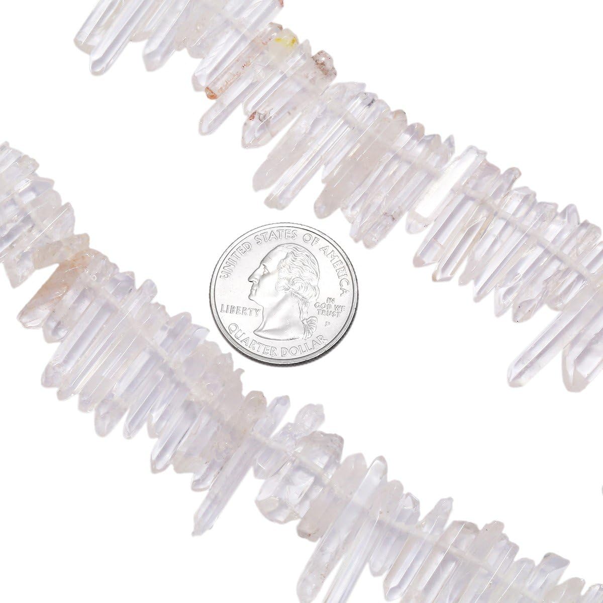 SUNYIK Natural Rock Quartz Crystal Points Quartz Polished Sticks Spikes Point Beads 15 inches Strand Drilled - Image 4