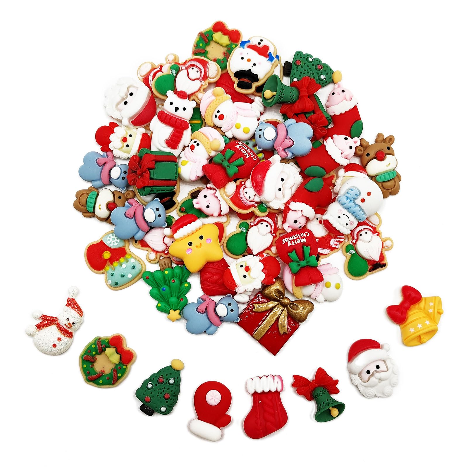 SKHAOVS 60 Piezas Mini Adornos de Navidad, Mini Colgantes Resina Navideñas para Manualidades Bricolaje Colgantes Navidad de Papá Noel Decoración para Decoración de Fiesta de Jardín