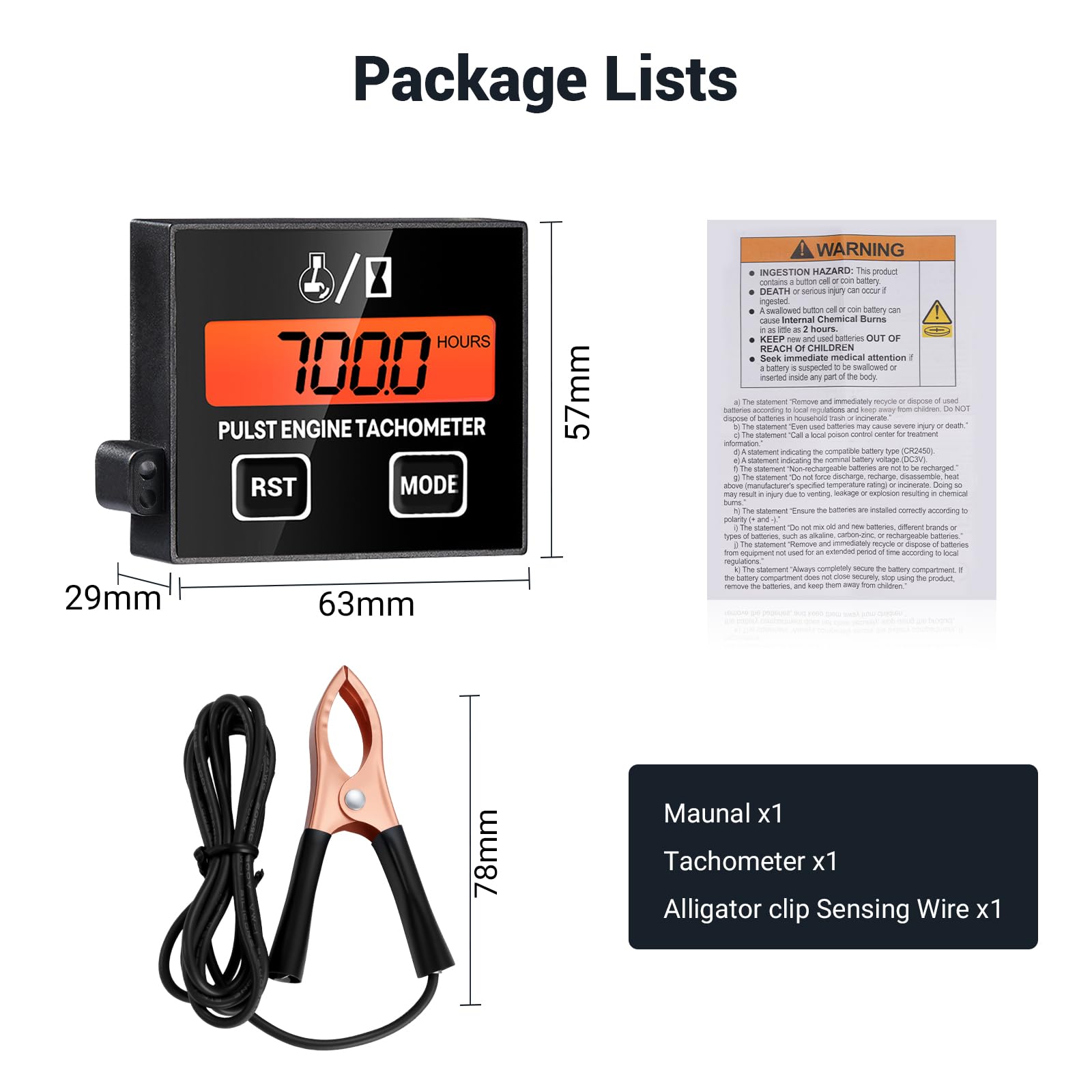 Drehzahlmesser Motorsäge, Drehzahlmesser Kettensäge für 2 takt-/4 takt-Kleinmotoren, RPM Tachometer Digitaler Drehzahlmesser mit Nachtsicht, Geeignet für Kettensägen, Rasenmäher und Motorrad