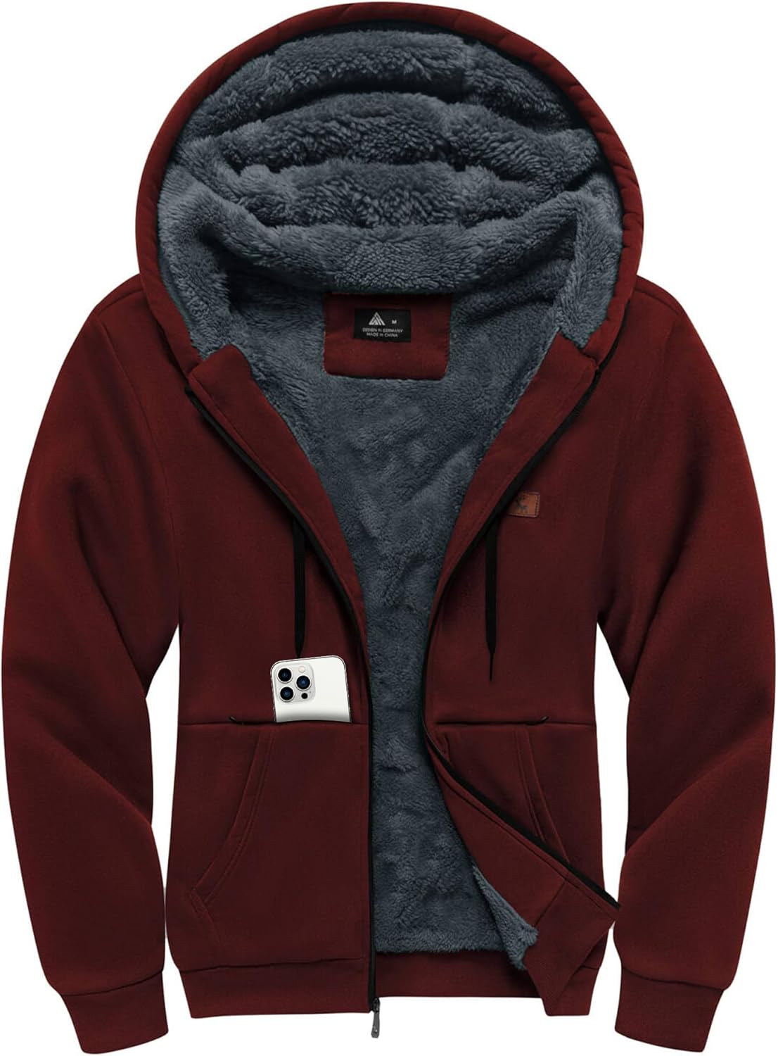 Little Beauty Fleece Hoodies for Men Winter Thick Jackets Sherpa Lined Zip Up Sweatshirt With Kanga Pocket