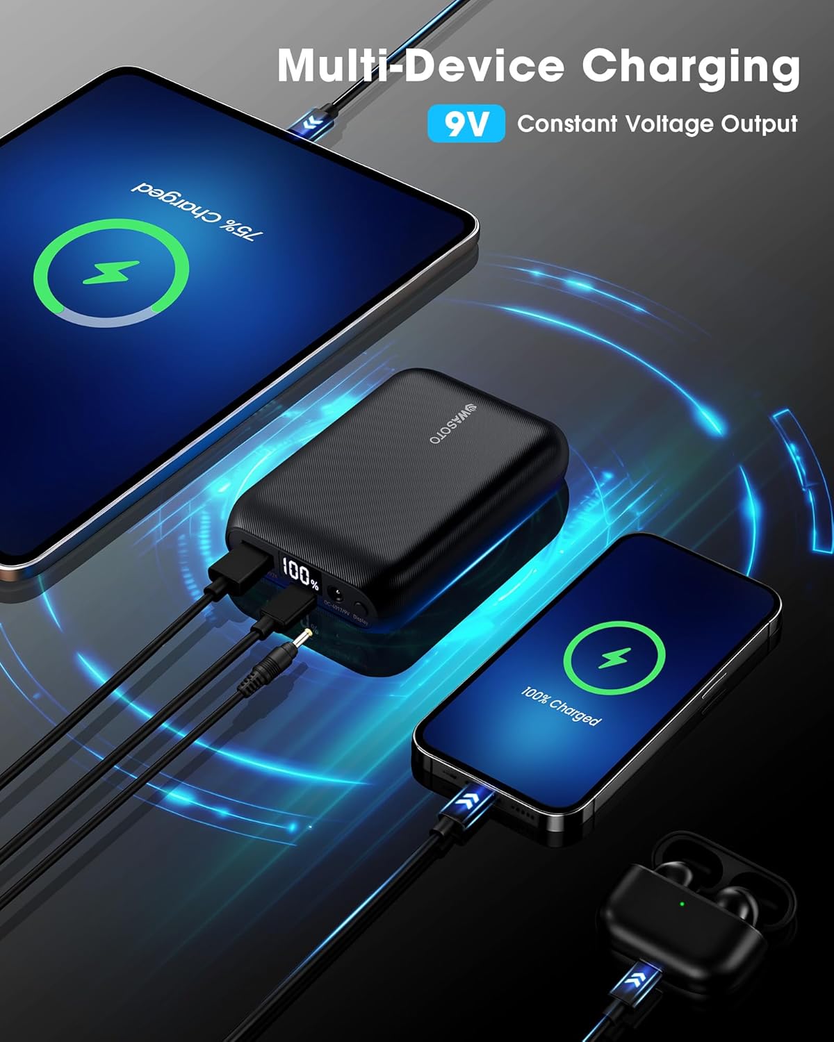 WASOTO Heated Vest Jacket Battery Pack 16000mAh 9V Output with LED Display, Rechargeable Power Bank with DC/Type-C/USB Supports PD3.0/PD2.0 - Image 5