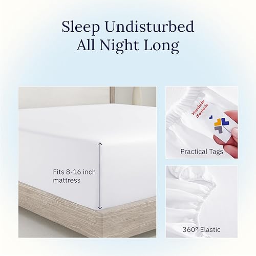 Miniatura 4 de California Design Den King Size Fitted Sheet White, 100% Cotton 400 Thread Count Sateen, Deep Pockets, Durable Fitted Sheet Only (King, White)