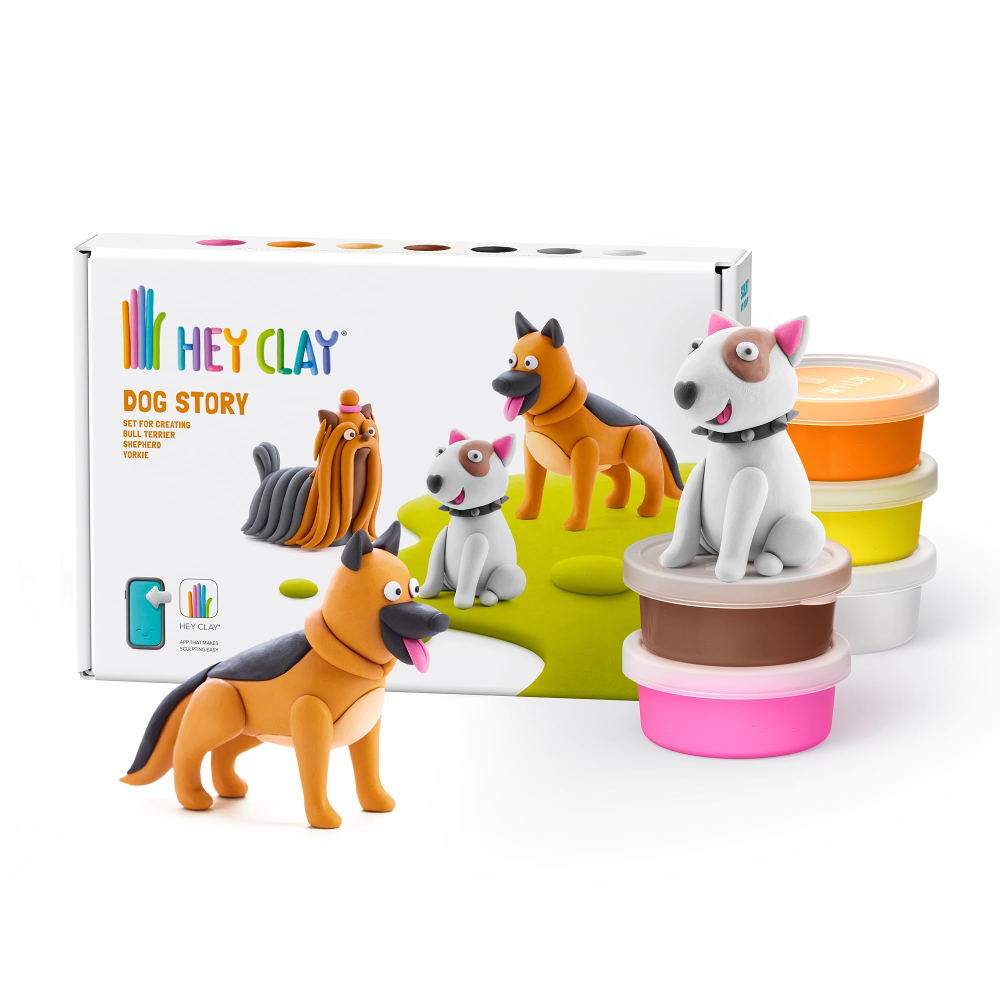 Hey Clay 6-Can Set Dog Story Non-Toxic Air-Dry Kids Crafting NEW