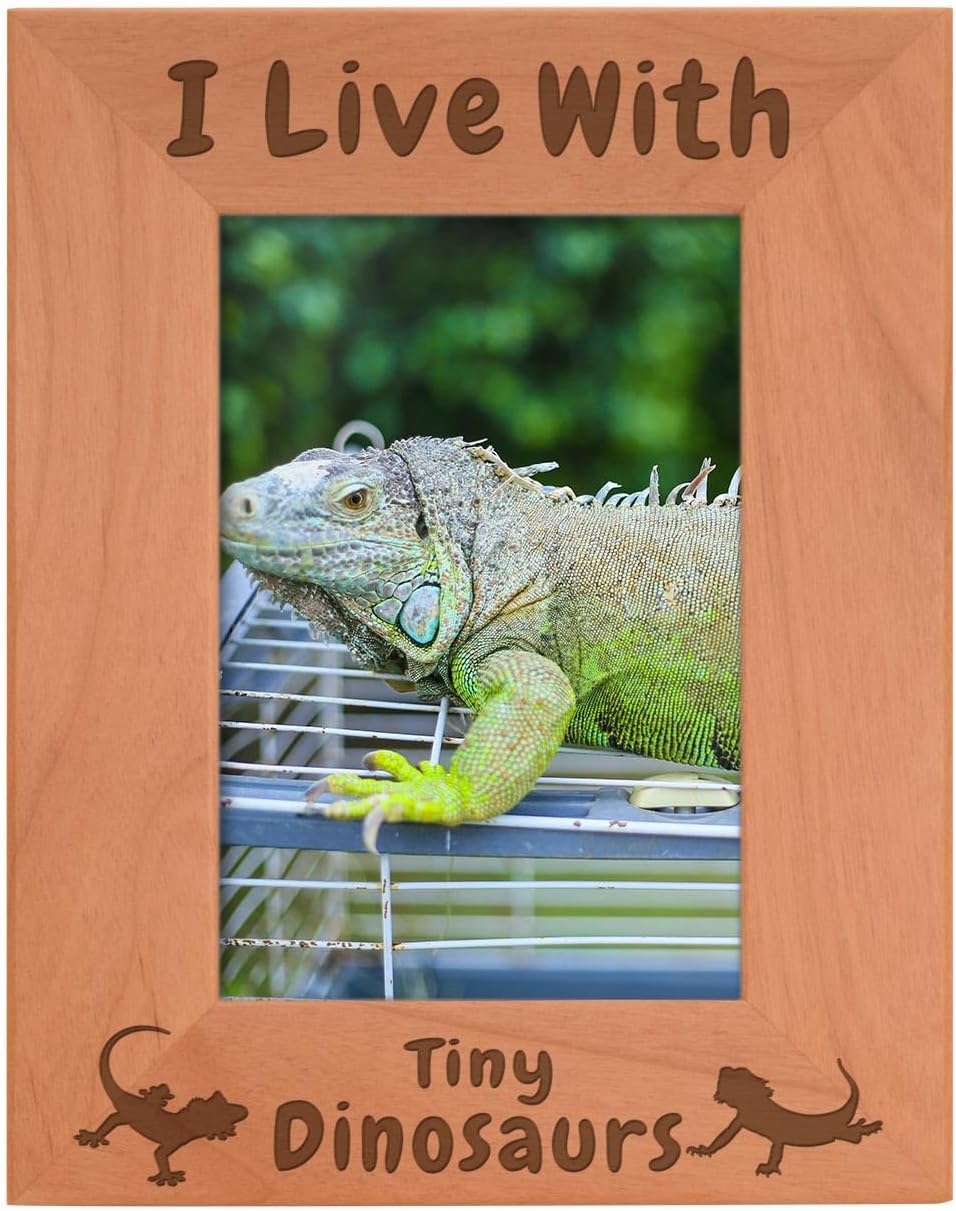 ThisWear Reptile Lover Gifts For Men I Live With Tiny Dinosaurs Wood Engraved Portrait 4x6 Photo Frame