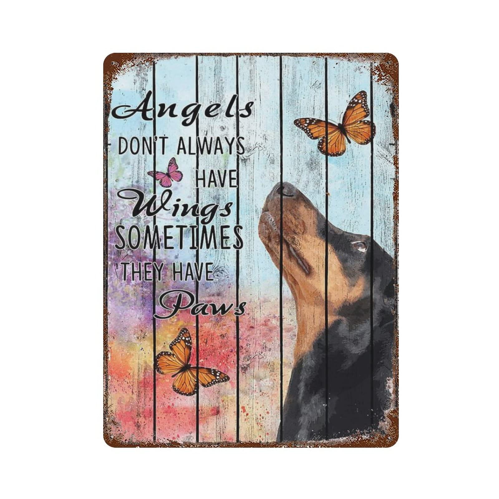 AOOEDM Angels Don'T Have Wings Sometimes Have Paws Vintage Tin Sign Metal Tin Signs for Man Cave Funny Art Wall Plaque Kitchen Bar Pub Coffee Shop Wall Decor