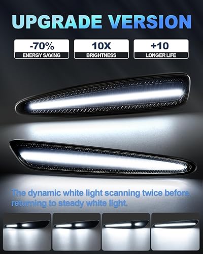 Miniatura 4 de 4 luces LED laterales compatibles con Chevy Corvette C6 2005-2013 escaneo secuencial intermitente a luz blanca constante, 10 veces más brillante