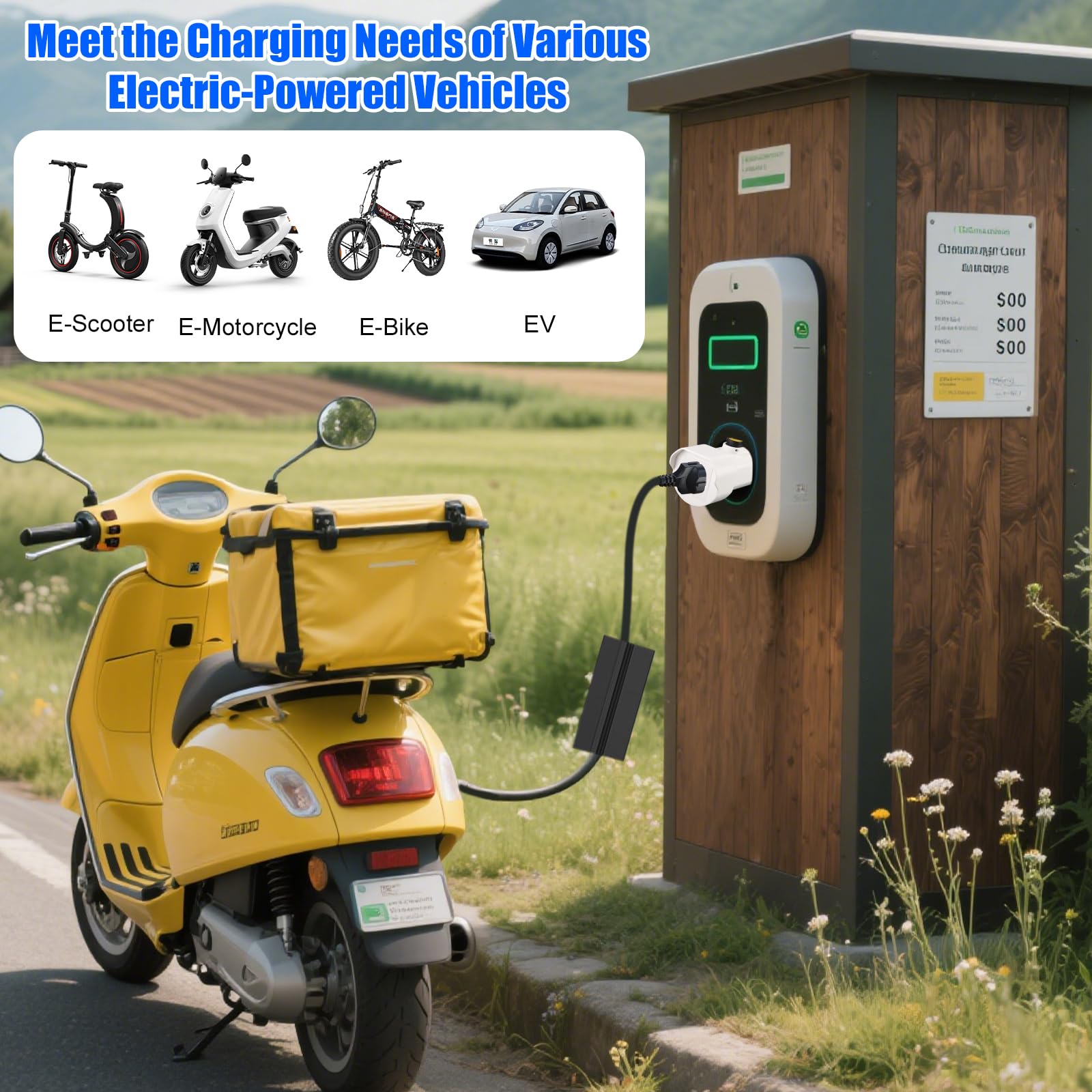 Azyvum Adaptateur de Type 2 vers Schuko pour Station de Charge, Type 2-220 V 16 A 3,5 KW - Adaptateur de Prise Schuko pour Scooters, fauteuils roulants électriques, vélos électriques