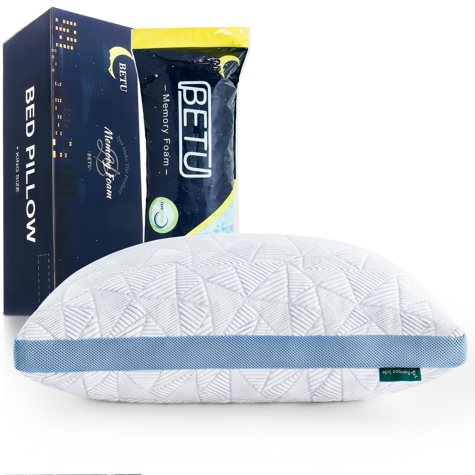 BETU Cooling Pillow King Size for Hot Sleepers, Adjustable Bed Pillows, Side Sleeper Pillow for Back Pain, Neck, Blue