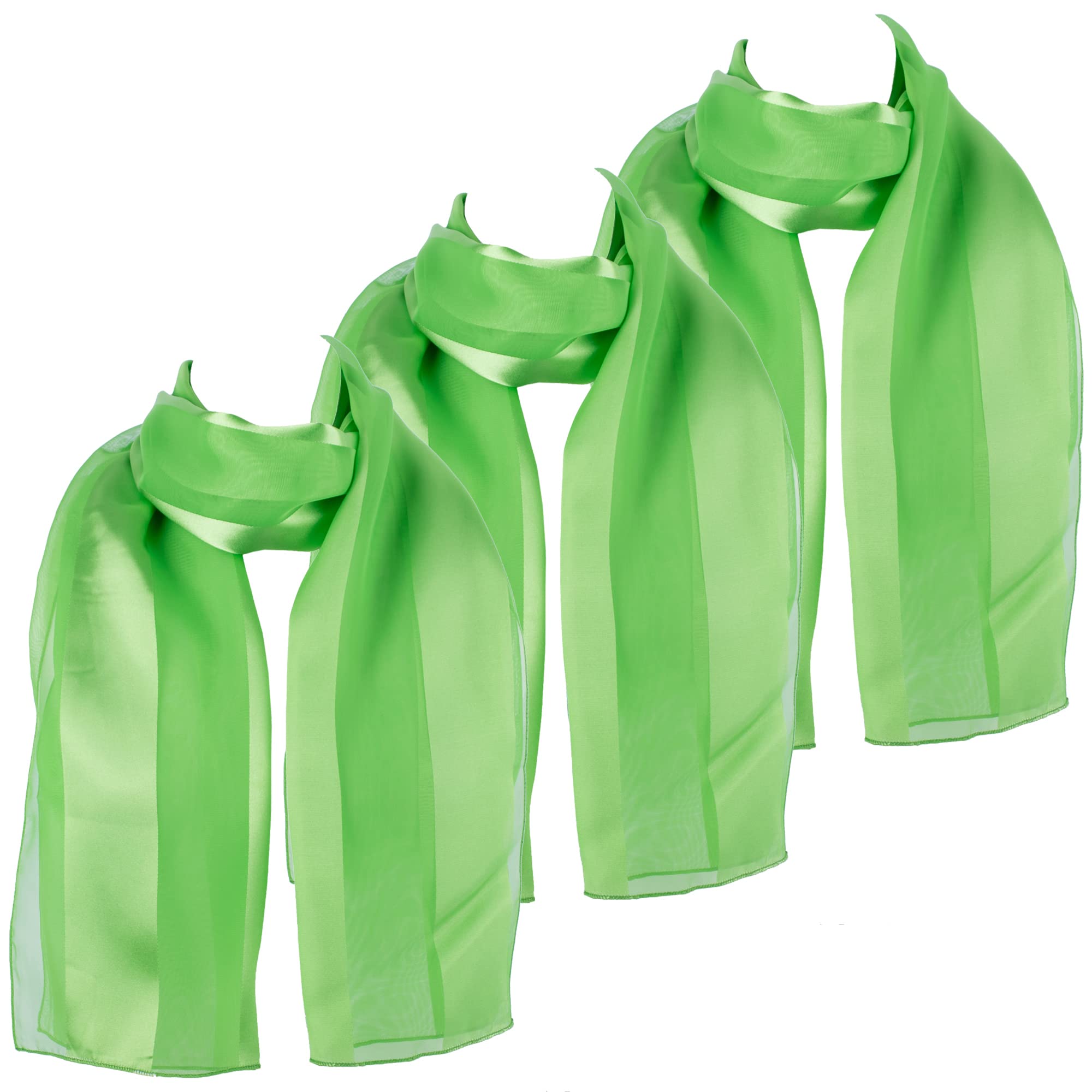 Hat To Socks Plain Elegant Chiffon Satin Scarf Pack of 3 (Lime)