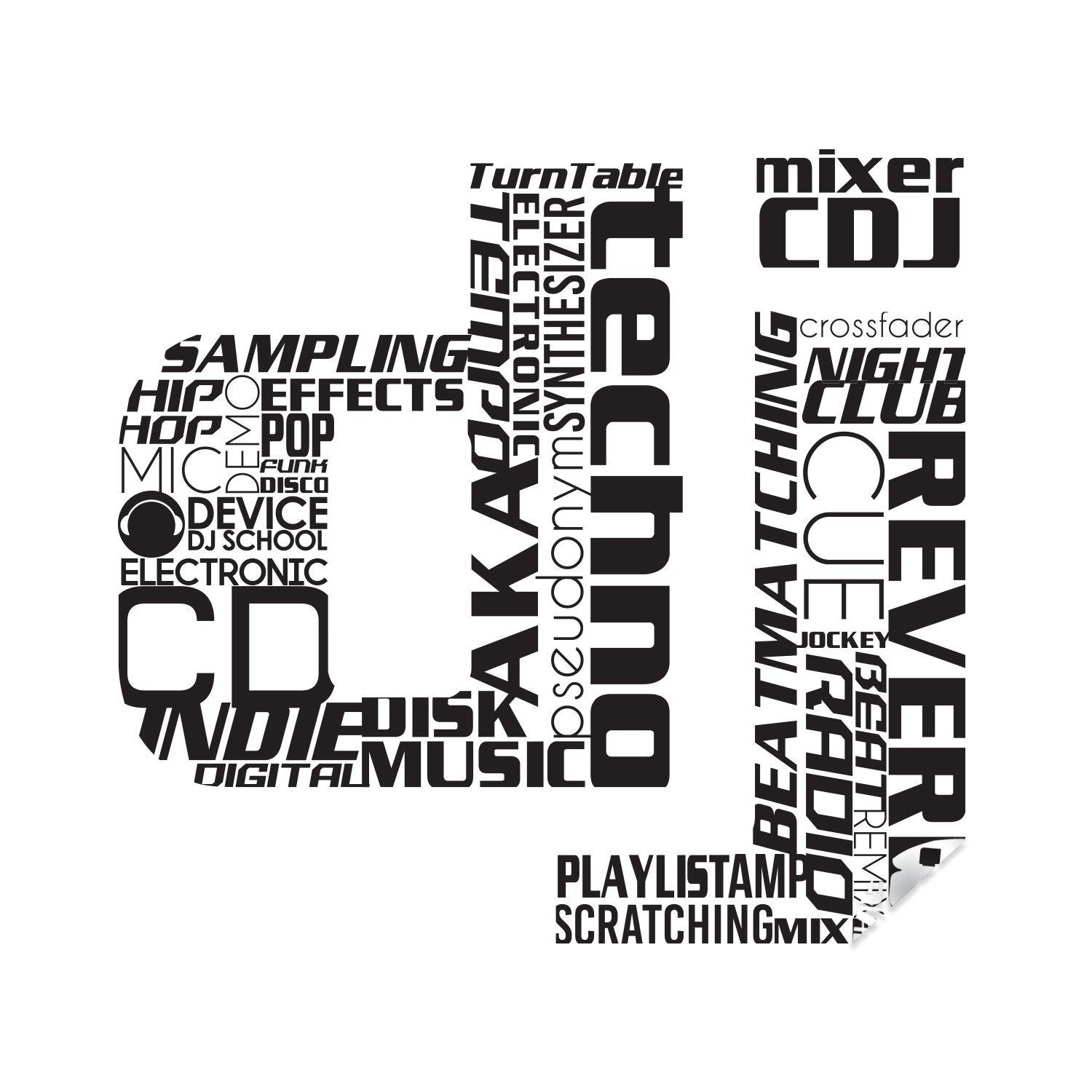 Dj Wall Art Music Sticker - USA Club Label Vinile Vinile Vinile Funky Party Decal Decorazione di Fase Decal - Onda Sonora Deejay Techno Parole Americane Segno Murale