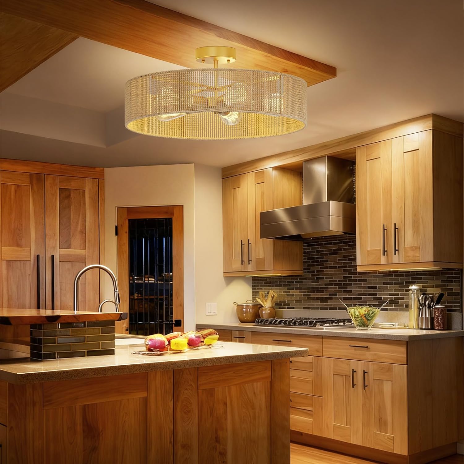 24-Inch Rattan Light Fixture, 6000LM Boho Light Fixture, Corrosion & Rust-Proof Rattan & Boho Ceiling Light for Living Room, Bedroom, Dining Room, Nursery & Entryway, E26 Bulb (Not Included)