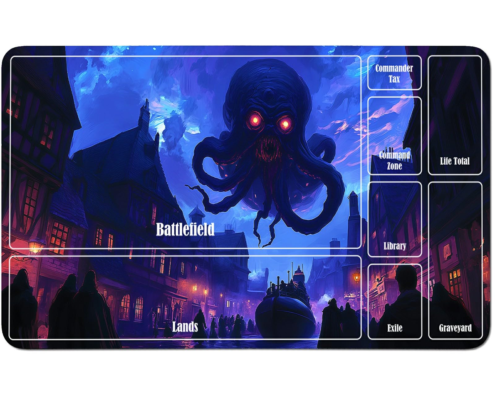 RWUTYTIUL Village Dark for MTG Playmat 24 X 14 Inch, Stitched Card Game Mat for Commander Board TCG RPG CCG Desktop Tablet Mouse Pad for Enthusiasts Playing Accessories
