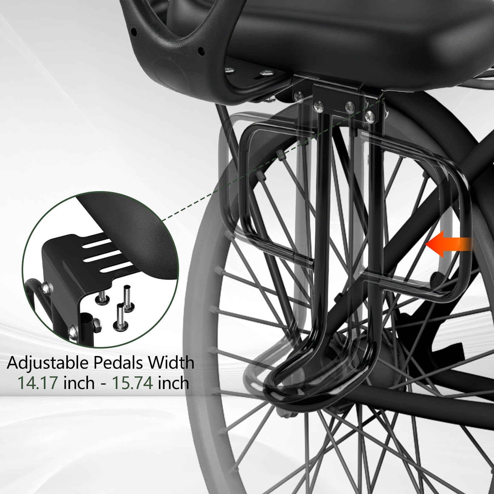 Honeyhouse Siège de vélo arrière pour enfant avec main courante, siège de vélo réglable pour enfant avec accoudoir de sécurité et pédales de sécurité, siège arrière de sécurité pour enfant de 2 à 6