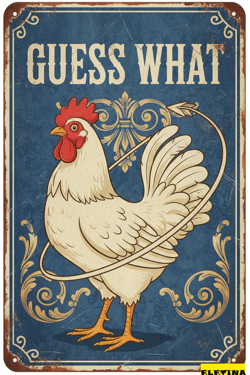 Personalized Sign for Man Cave Guess What Chicken Funny Coop Yard Kitchen Farmhouse Garden Decor Metal Tin S 12x8inch Private Property Decorative