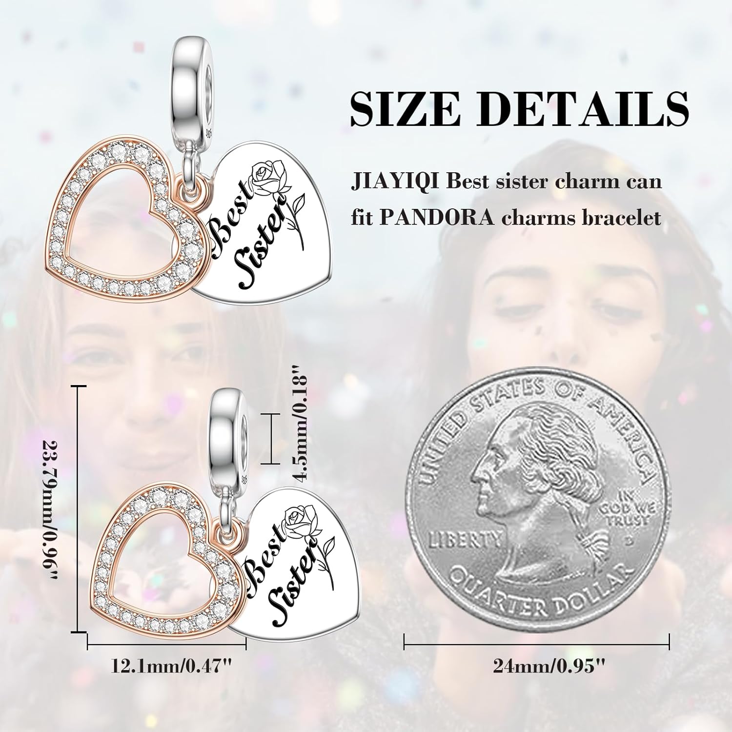 JIAYIQI Mother Sister Daughter Wife Charms Fit Charms Bracelet Necklace with Double Heart Love Charms 925 Sterling Silver Beads for Women Jewelry - Image 4