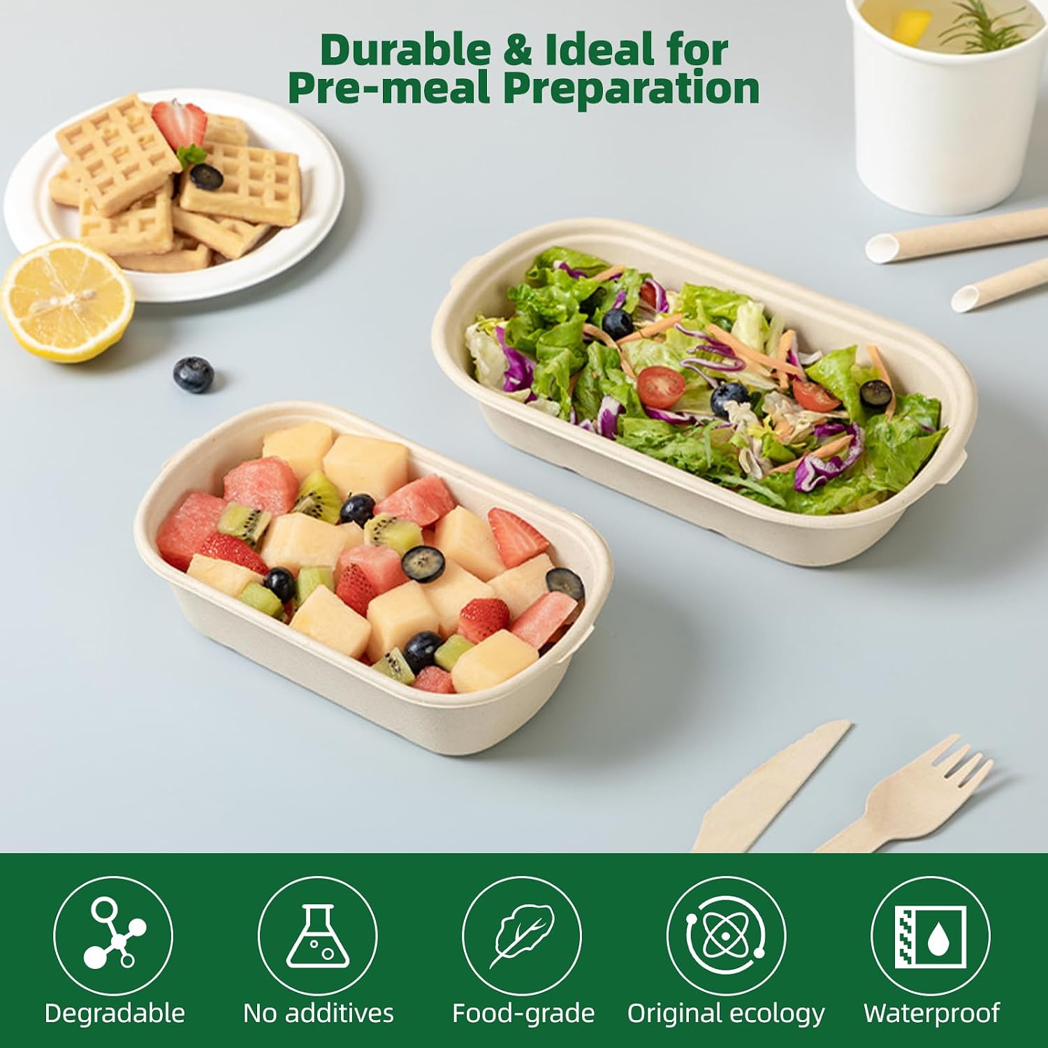 50pcs 37 Oz Meal Prep Containers - Disposable Meal Prep Food Containers With Lids, Microwavable And Freezable Compostable, Takeaway Containers Salad For Food Bowls And Bento Boxes (37 Oz/1100 Ml)