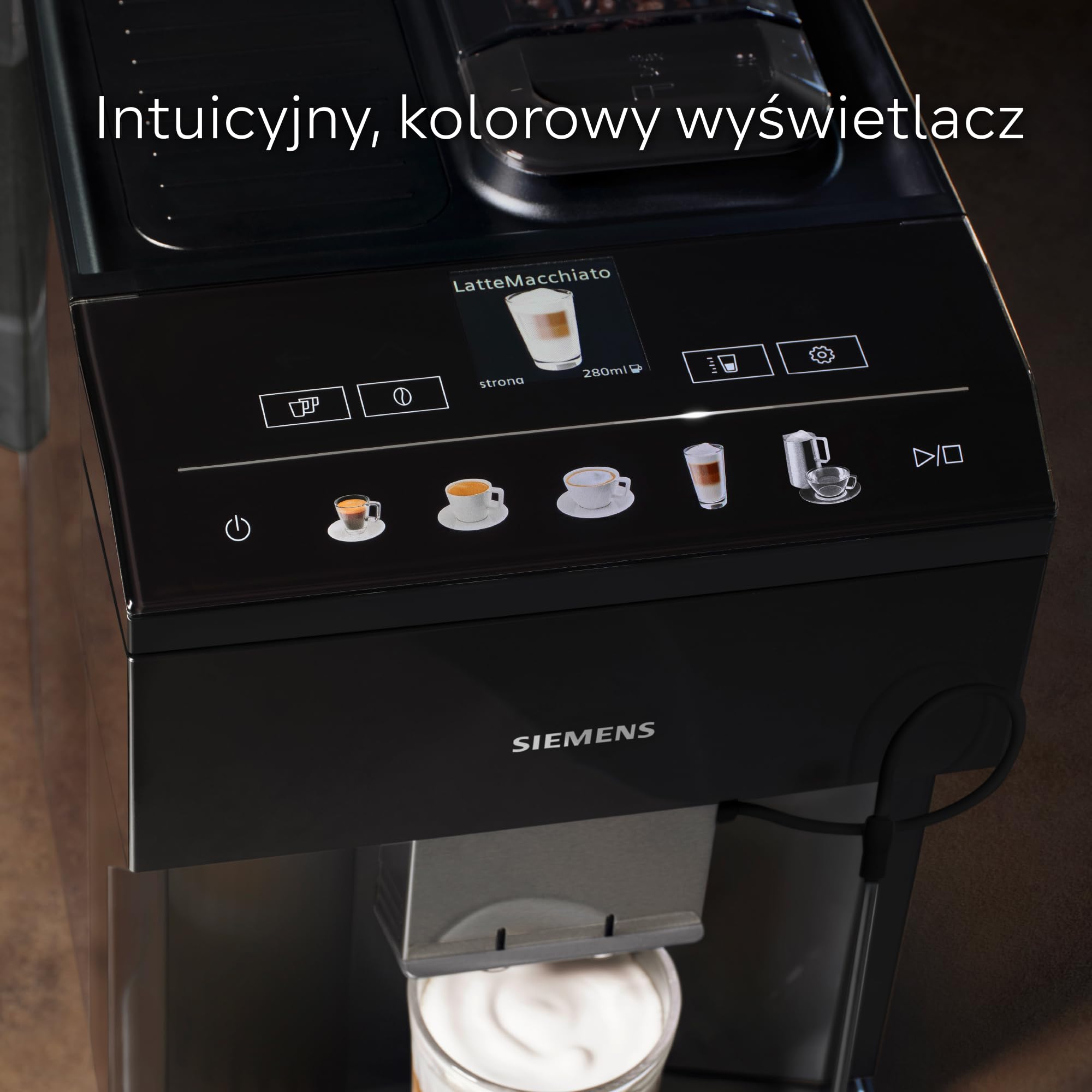Siemens EQ500, automatyczny ekspres do kawy, aromaDouble Shot, automatyczny system czyszczenia parą, ceramDrive, wyświetlacz coffeeSelect, funkcja dwóch filiżanek, TP511E19, czarny