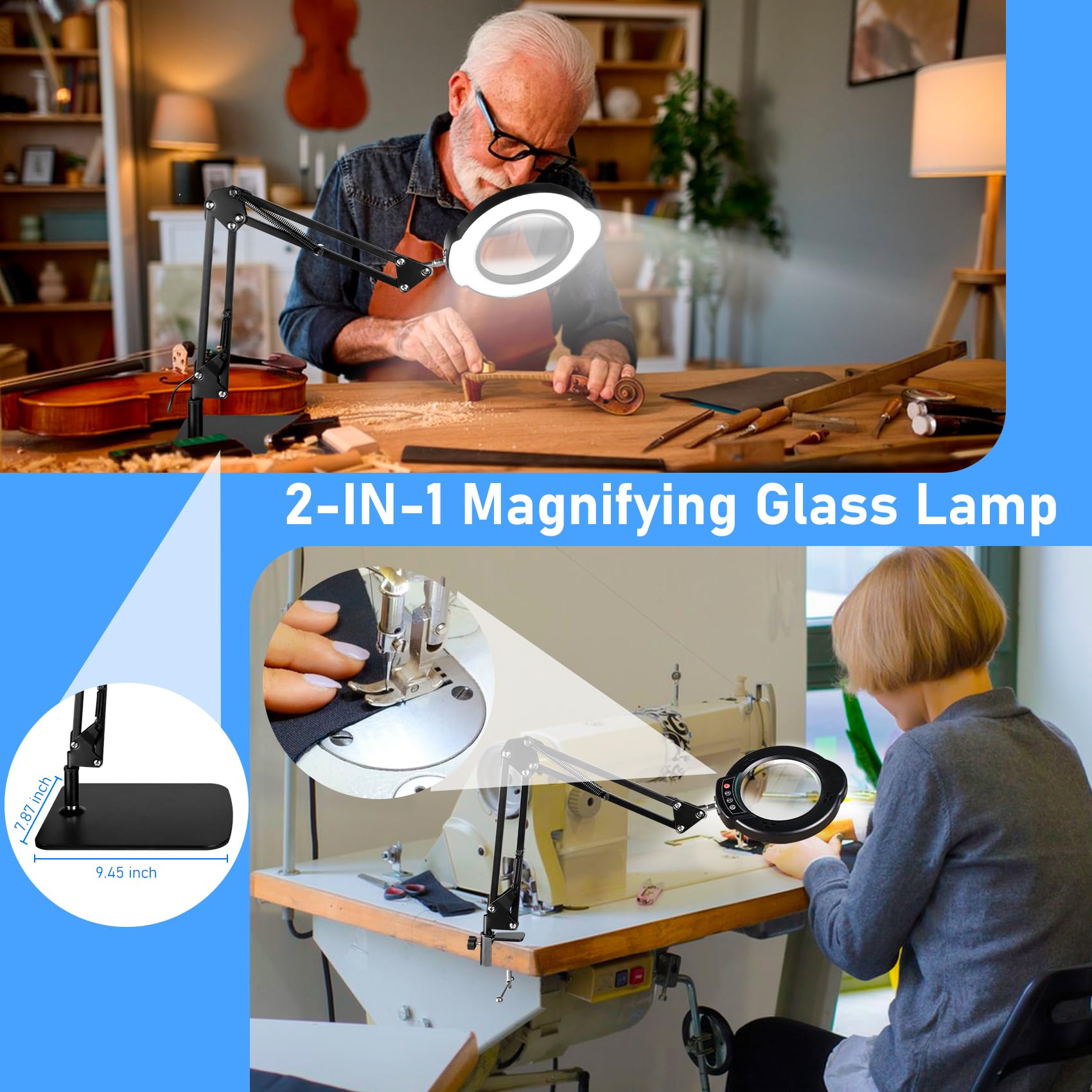 10X Magnifying Glass with Light and Stand LED Desk Lamp with Base and Clamp 5 Color Mode 10 — view 5