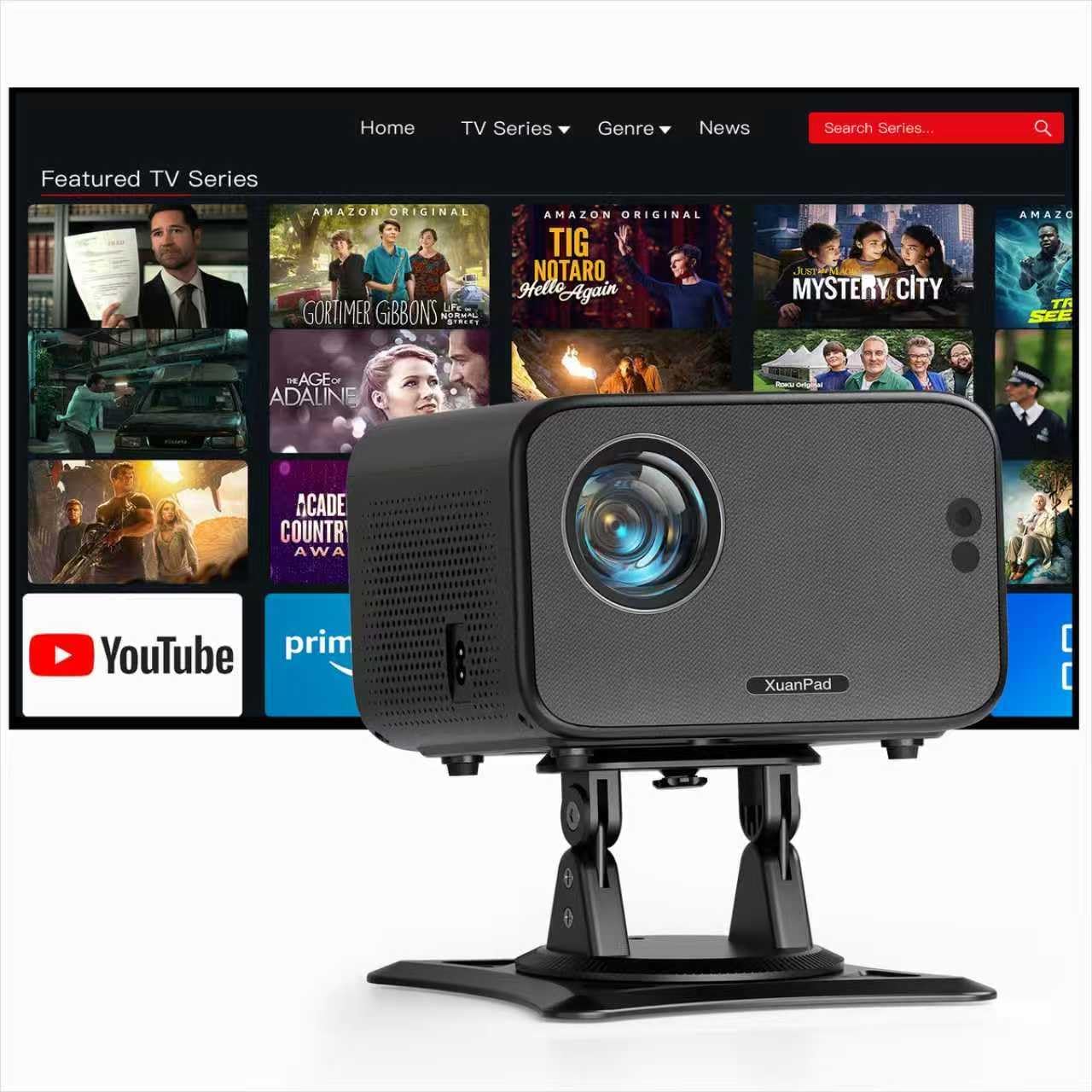 [Auto Focus & Built-in Apps] Projector with WiFi and Bluetooth, XuanPad Full HD 1080P Portable Projector, 210° Rotatable Stand, Auto Keystone, Dust Removal and Heat Dissipation Design