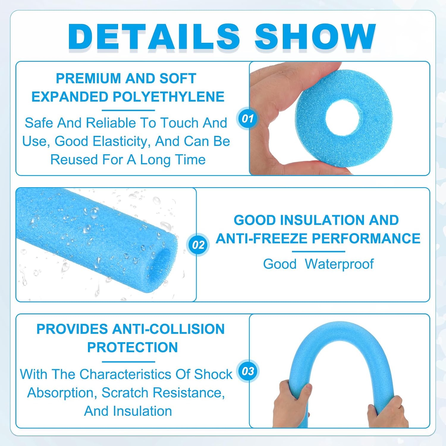 PATIKIL Pipe Insulation Foam Tube, Heat Preservation Foam Pipe Tubing Covers 1" (25mm) ID x 3.3FT x 2-9/16" OD for Handle Heat Water Pipe Freeze Protection, Blue