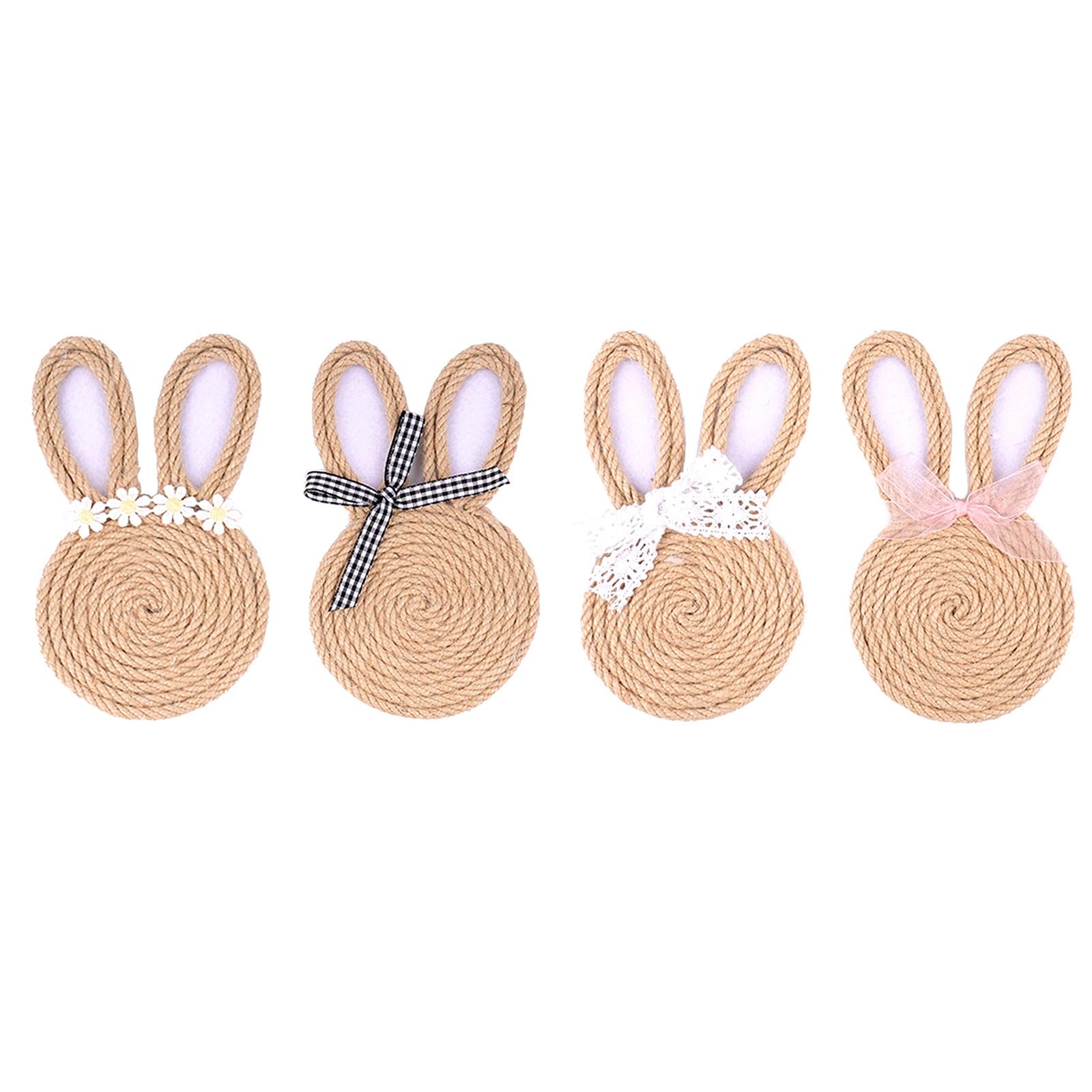 hogtnd Pack of 4 Handmade Jute Rope Coasters with Easter Bunny Motif for Festivals, Holidays, Celebrations, Table Decoration, Easter Bunny Coasters