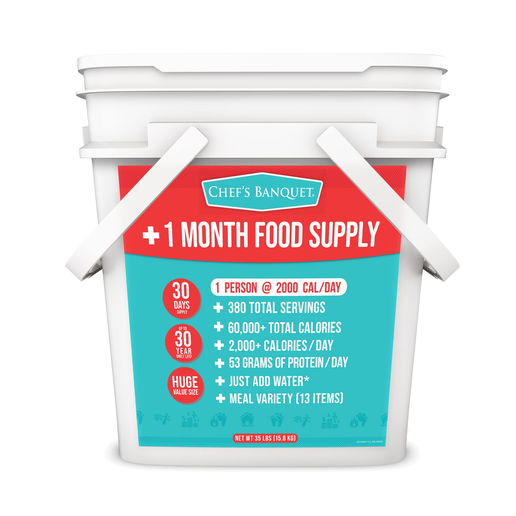 Chef's Banquet Colossal 30-Day Emergency Food Supply 10.5 Gallon Survival Food Kit Ready When You Need It