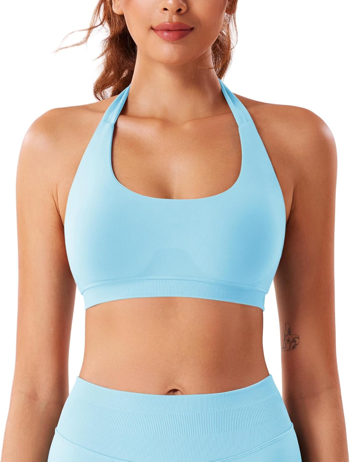 VOYJOY Women Workout Impact Bras Medium Low Support Halter Sports Bras Seamless Open Back Gym Padded Yoga Crop Top - Image 3