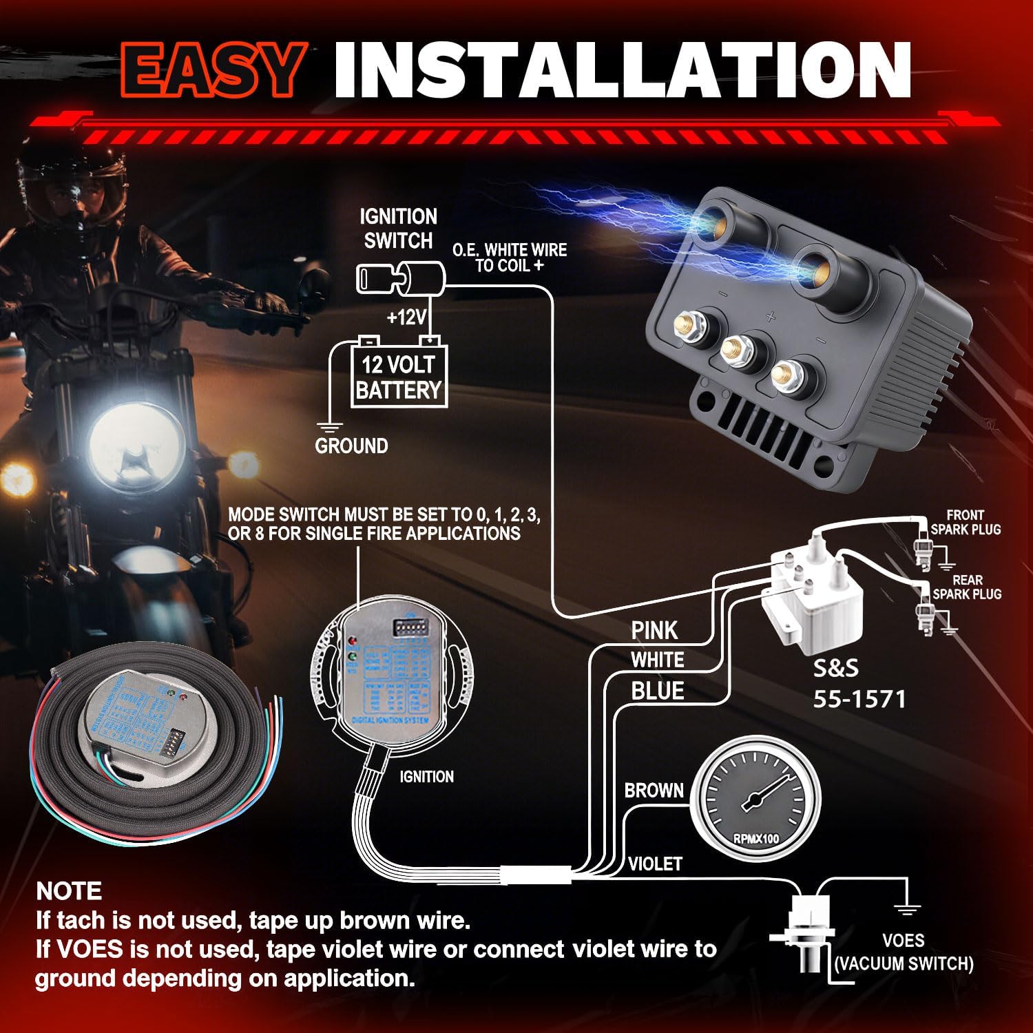 53-660 Upgraded Single Fire Programmable Ignition Coil Kit Compatible with Harley-Davidson 1970-1999 Big Twin/ 1971-2003 Sportster(Excluding the 1200S model and all EFI models)