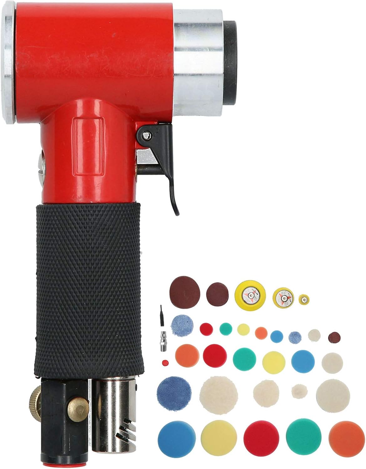 AT - 1500R60 Air Sander Pneumatic, Eccentric Pneumatic Grinder with 3MM Yaw, 60Pcs Polishing Kit for Car Waxing Sanding Metal Detailing, Includes 3 Sizes x 6 Types Pads, Stainless (Japanese valve)