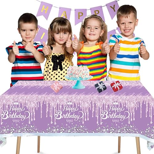 Miniatura 5 de Egami Mantel de fiesta de feliz cumpleaños con diamantes con brillantina suministros de fiesta para niños y niñas 70 x 42 pulgadas para suministros