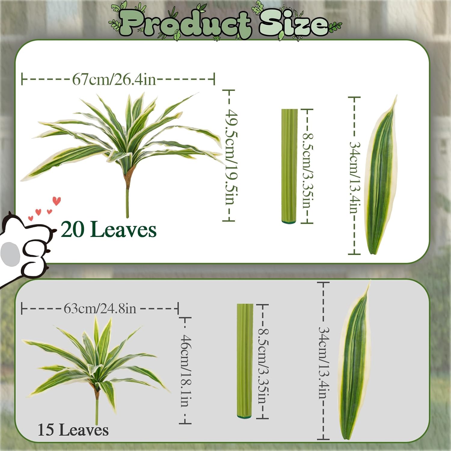 ucky Artificial Greenery Stems Dracaena Branches for Vase Faux Greenery Fake Plants Artificial Dracaena Leaves for Outdoor Home Garden Porch Decor (2PCS White-Edged Green, 20 Leaves)