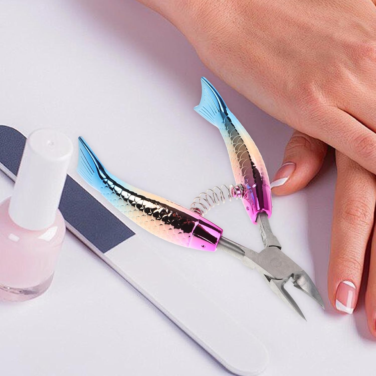 OSALADI Rainbow Stainless Steel Cuticle Nippers and Nail Clippers Set, Precision Cuticle Trimmer with Ergonomic Handle for Fingernail and Toenail Care, Professional Manicure and Pedicure