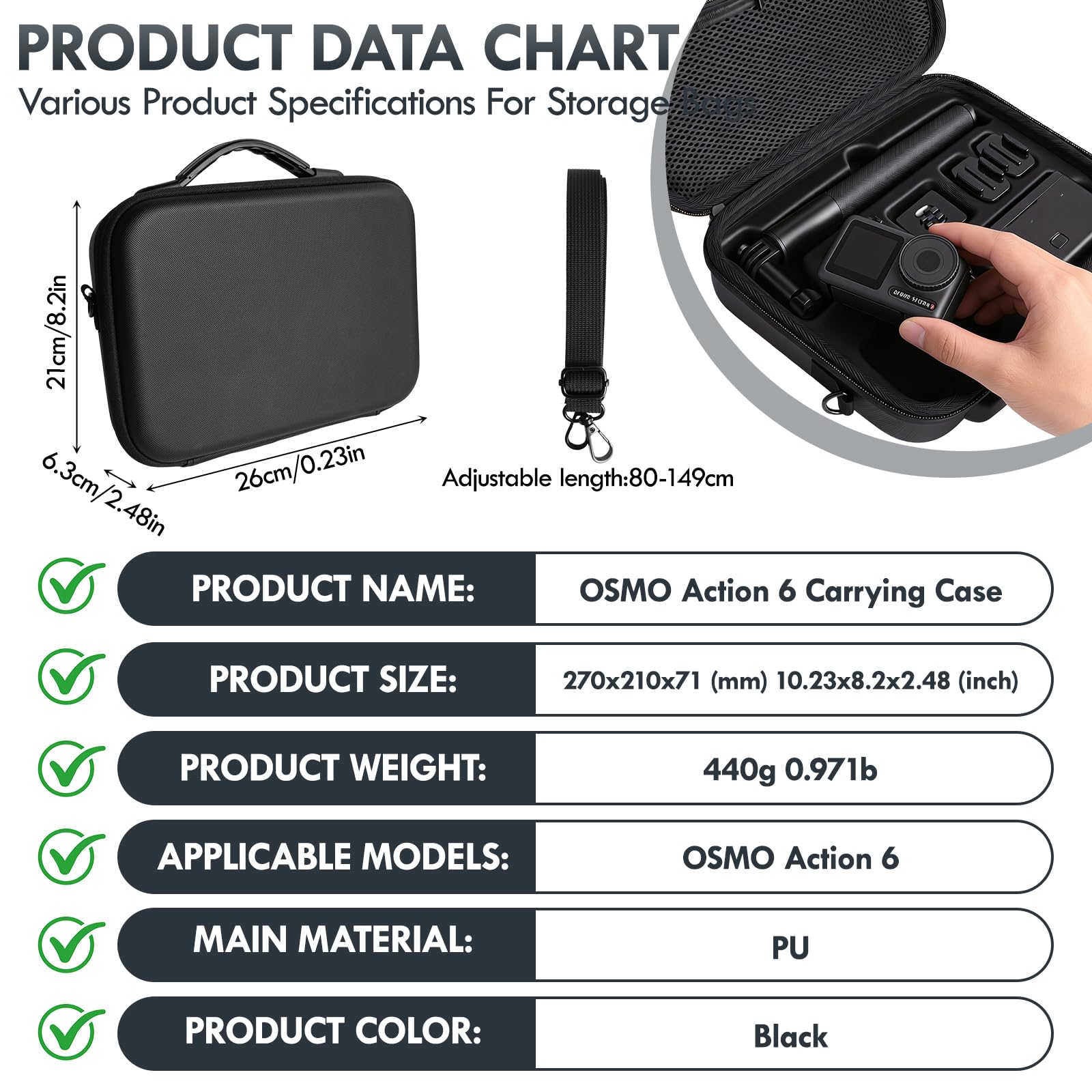 Bolsa de transporte para DJI Osmo Action 6 accesorios con correa de hombro Osmo Action 6 piel sintética bolsa de transporte para DJI Osmo Action6/5 Pro/4/3 combo estándar cámara de acción de vlogging