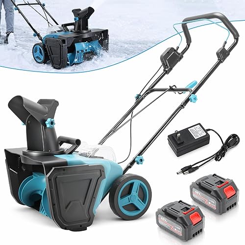 2X 48V Cordless Snow Blower, 20" Electric Snow Blower with Wheels, 180° Adjustable Chute 25ft Snow Throw Distance,Electric Snow Thrower Shovel with Battery & Charger