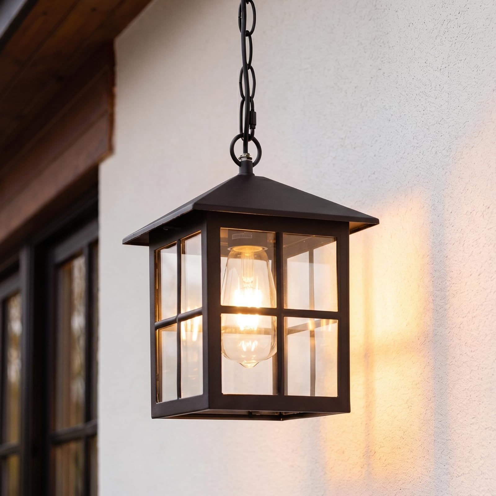 Suspension Luminaire Lampe Exterieur RéTro Noir,Aluminium verre Forme de pavillon LumièRe ExtéRieure E27 Vintage éTanche ImperméAble Lustre Couloir Industriel Lanterne Exterieur Jardin Terrasse Garage