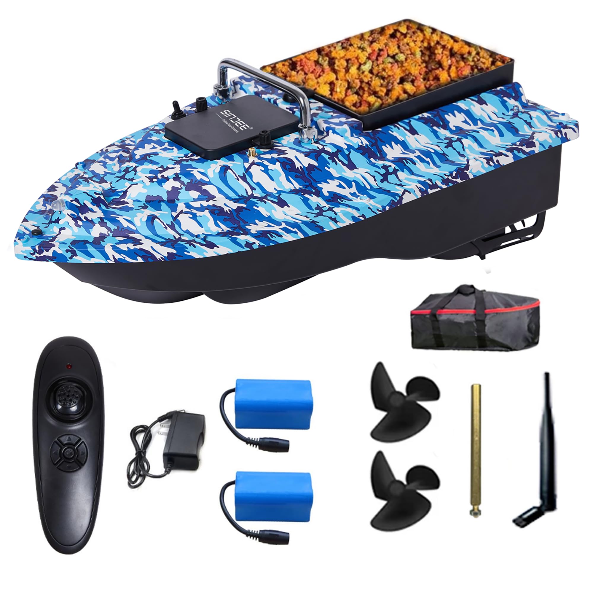 SINJEE Bait Boat, RC Fishing Bait Boat, 546-Yard Range Remote Control, 4.4lb Loading Capacity, Dual Motor & Battery System | Long-Range Fishing Bait