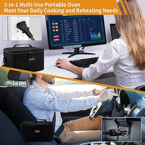 Miniatura 4 de Calentador de alimentos portátil, mini horno portátil personal, 12 V, 24 V, 110 V, 3 en 1, lonchera eléctrica calentada para el trabajo, automóvil,