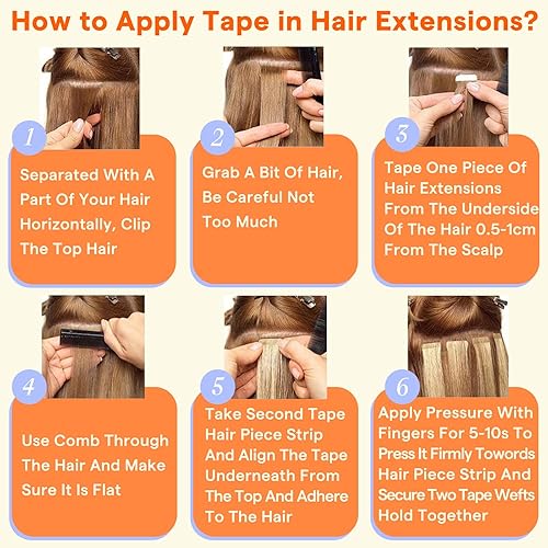 Miniatura 7 de Fshine Extensiones de cabello humano con cinta adhesiva, balayage, color degradado 2, marrón oscuro que se desvanece a rubio miel 3 y 27, con cinta