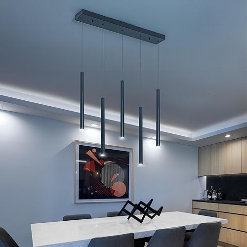 Miniatura 3 de Lámpara colgante, 5-Light Cluster, Moderno, Techo, Isla de cocina, Negro, LED regulable, 1500 lúmenes, 6000K