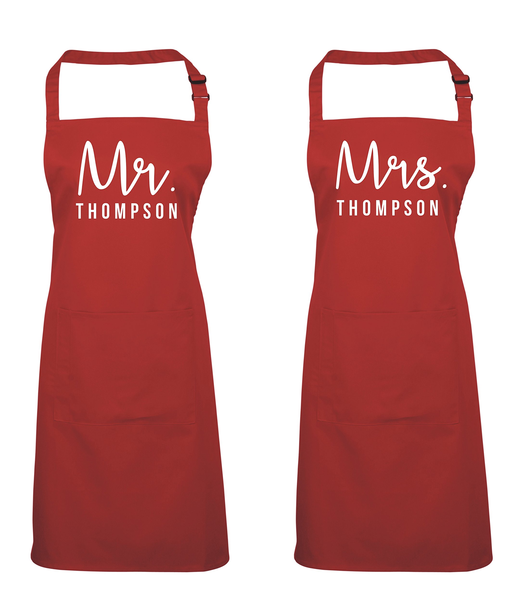 Edward Sinclair Personalised Mr. & Mrs. Apron Set - RED MR/RED MRS with White Print