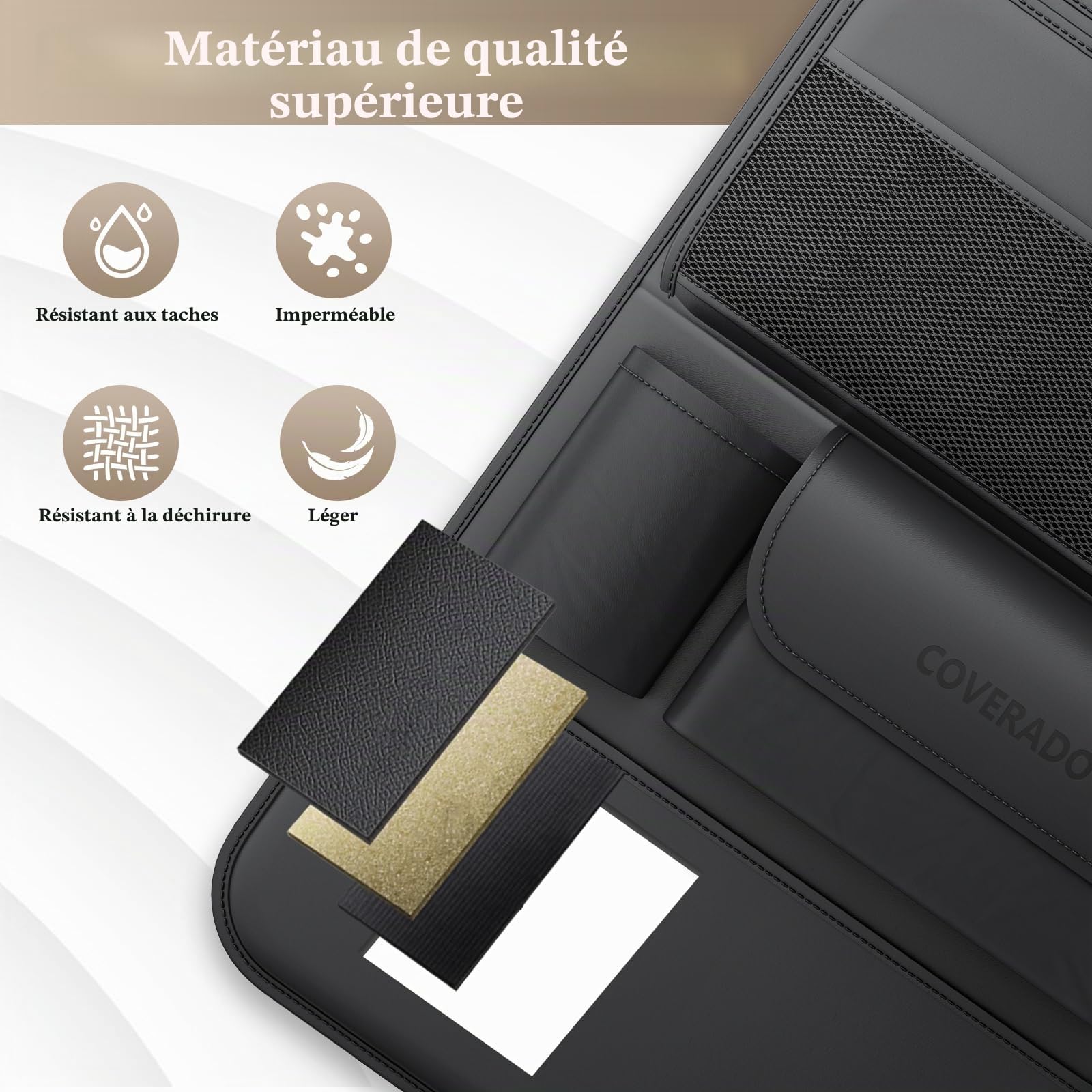 Coverado Organiseurs pour voiture, Napa cuir Protection de Dossier de Voiture Enfants avec support plat/plateau alimentaire pliable/protecteur de coussin de pied/Multi - sac/support de sac-poubelle
