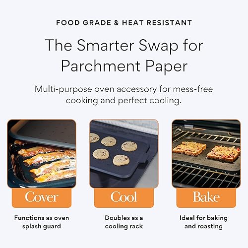 Miniatura 4 de Baking & Splatter Screen for Frying Pan Beckon Ware USA Brand 17.5 x 12 Inch, Black, Multi-Use Silicone Baking Rack for Oven, and Stove – Grease