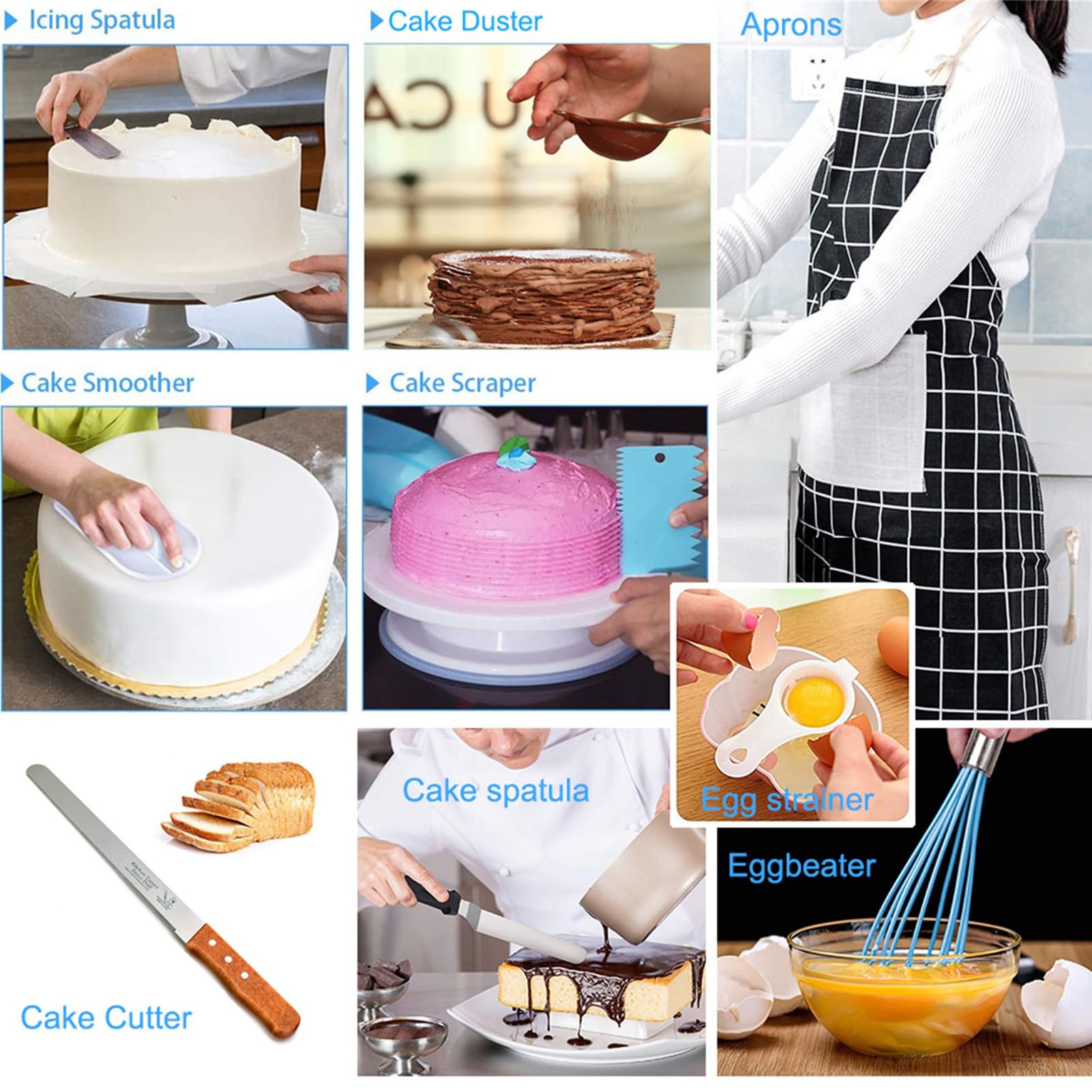 Kit de decoración de tartas – Juego de manga pastelera y boquillas de 458 | piezas, juego de horno para tartas con boquillas de acero inoxidable, de fijación azul reutilizable y para